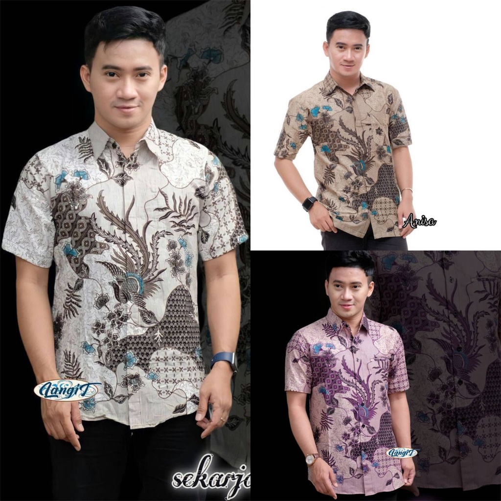 GROSIR BATIK HEM PRIA LENGAN PENDEK MOTIF SEKAR JAGAD