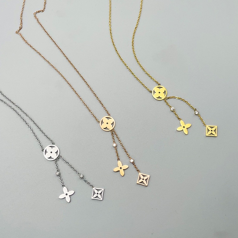 Kalung bunga L juntai titanium anti karat harga grosir bisa COD