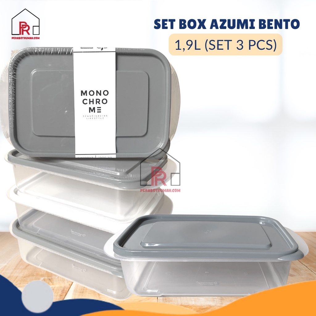 Toples Kotak 1,9 L Set Isi 3 Pcs - Monochrome / Azumi Sealware Food Container / Penyimpanan Makanan