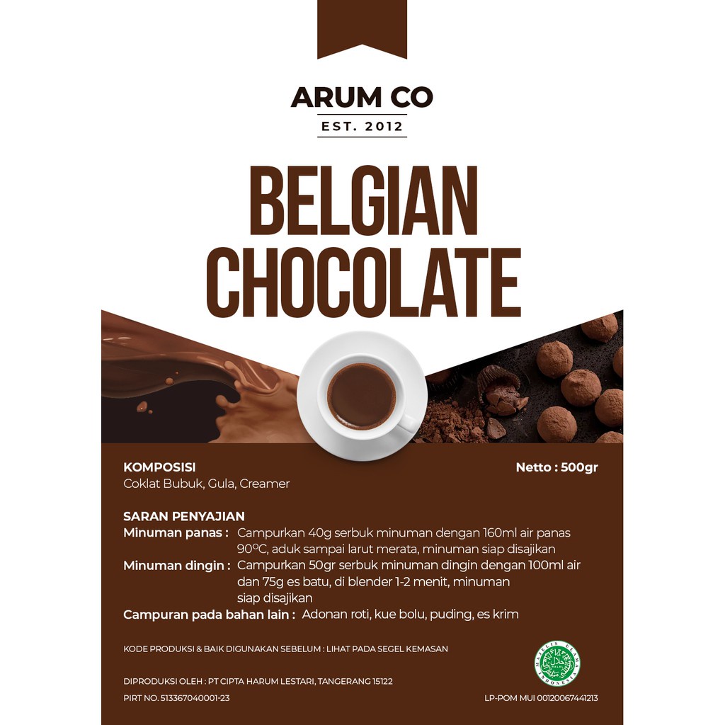 

✨NEW✨ - AKU MURAH Arum Co Belgian Chocolate 500gr / Instant Drink / Bubuk Minuman Instan- 1.1.23