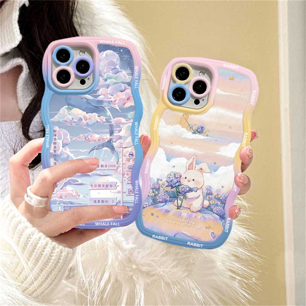 Case Lukisan Cat Minyak OPPO A17 A57 2022 A16 A15 A16K A54 A12 A5S A7 A94 A93 A3S A11k A53 A31 A52 A92 A37 F9 A1K A76 A36 A9 Motif Bunga Kelinci Paus Ilustrasi Wave Edge TPU Phone Cover