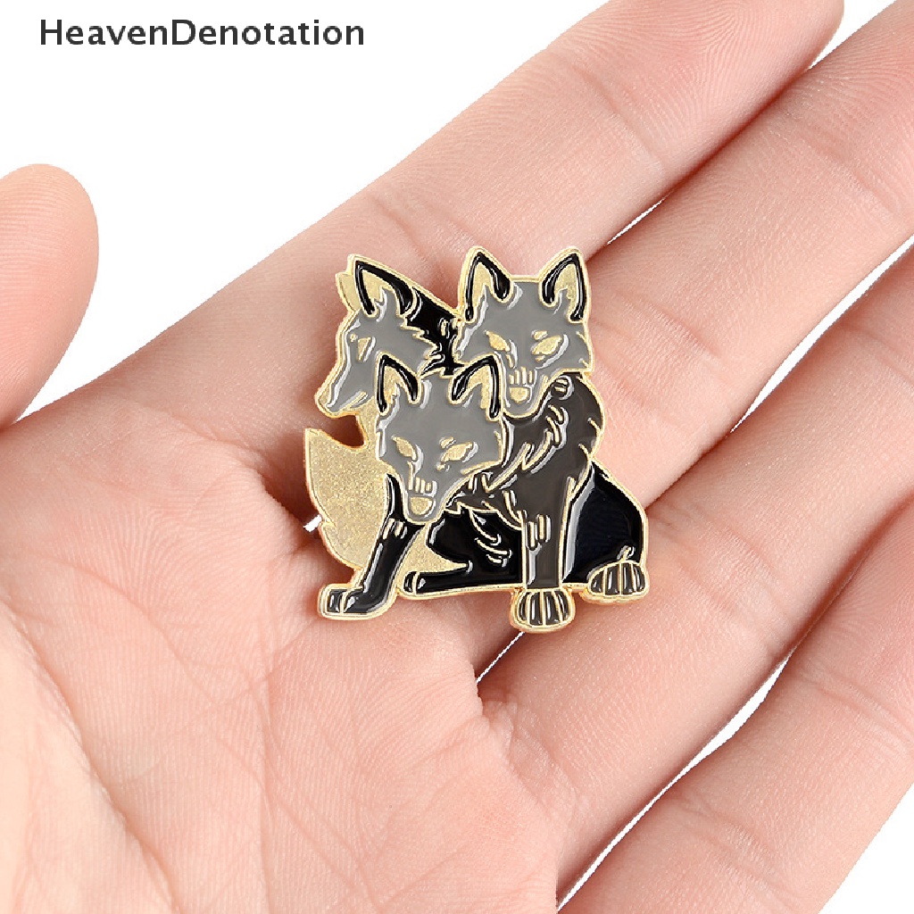 [HeavenDenotation] Pin Mythoy Yunani Kuno Tiga Serigala Neraka Anjing Bros Pin Logam Enamel Kerah Mantel Ransel Lencana Pin Hadiah HDV