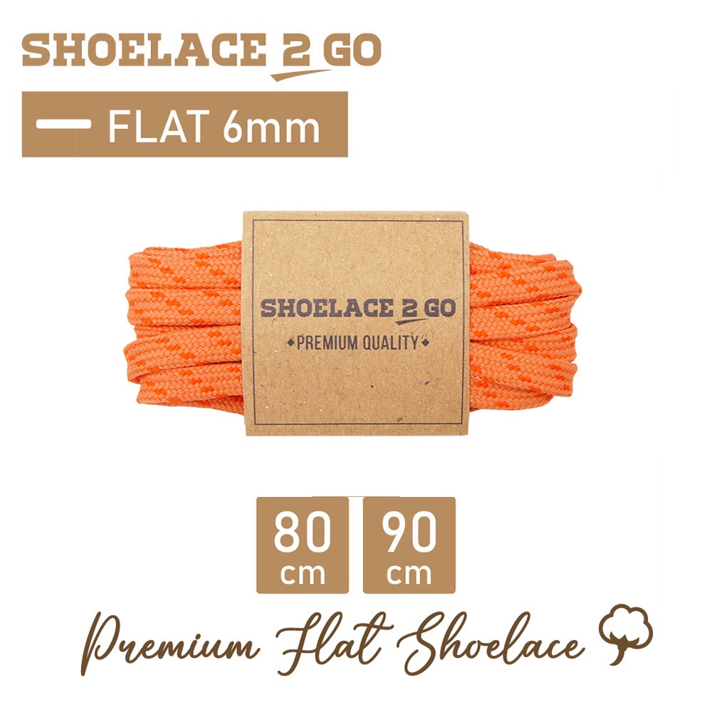 SHOELACE 2 GO PREMIUM TALI SEPATU MOTIF GEPENG PIPIH FLAT - N14 ORANGE STRIPES - 80CM 90CM