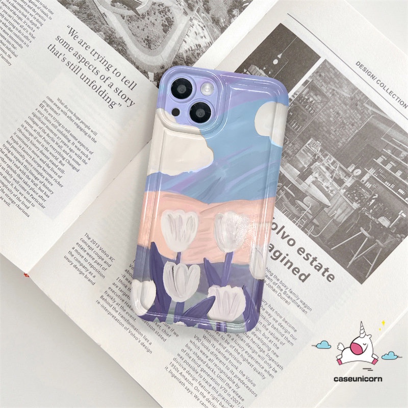 Flowers Case Oppo A16 A5 A9 A57 A17 A15 A74 A96 A17K A16s A3s A5s A95 A7 A12 A54 Reno5 4F A16K A55 A1K A77s A77 A16E A53 A92 A31 Art Lukisan Cat Minyak Bunga Tulip Airbag Soft Cover