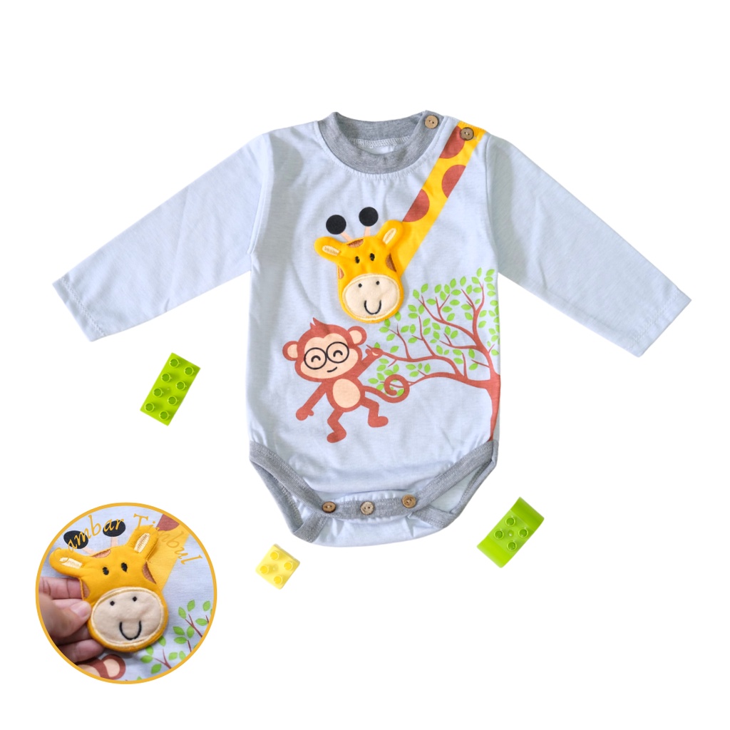 JUMPER PANJANG BAYI/BABY LONG SLEEVE JUMPER GREY GIRAFFE (GAMBAR TIMBUL)