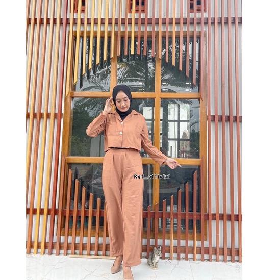 PALING LARIS ONE SET CROP TOP BLEZER || KEMEJA CROP CRINGKLE || SET WANITA