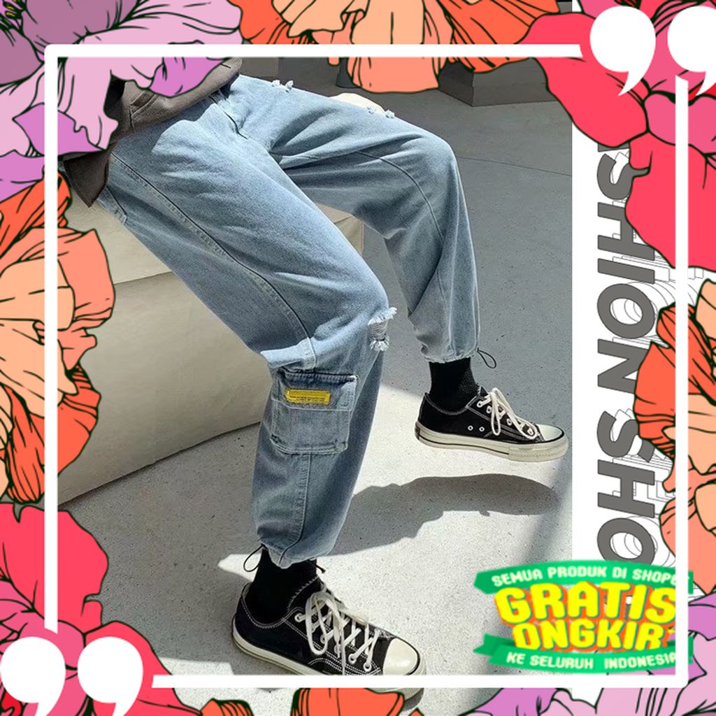 celana jeans biru jeans korean style pria celana robek celana ankle pria jeans sobek pria celana tre