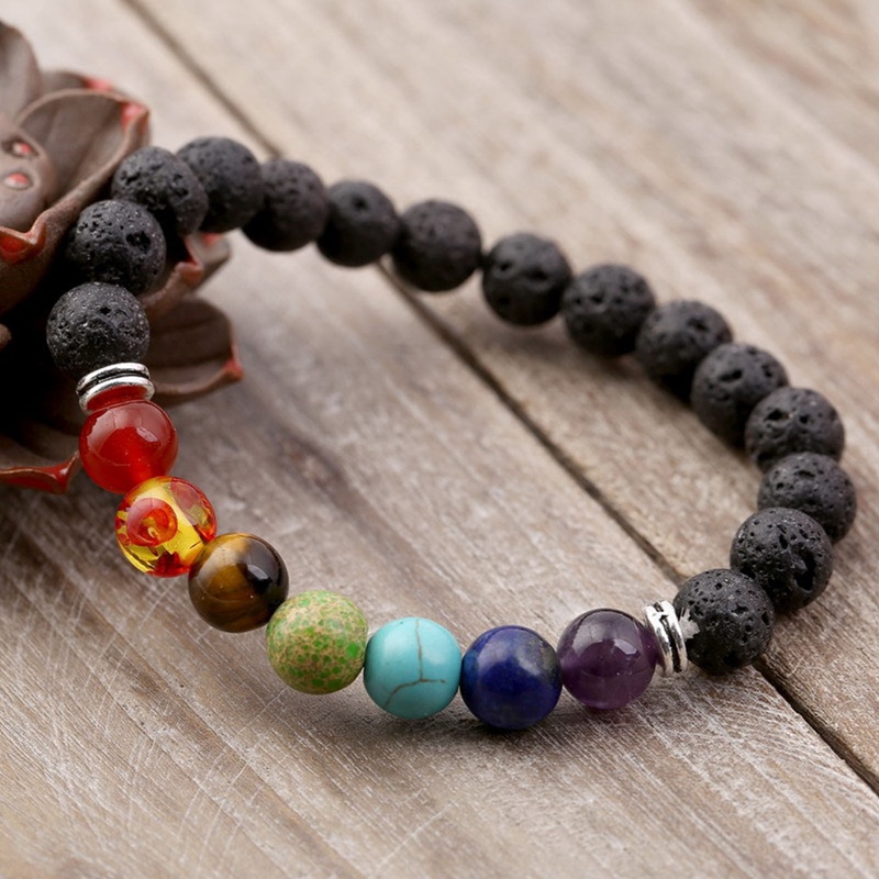 Buddha Bless Menurunkan Berat Badan Chakra Gelang Black Lava Healing Balance Beads Reiki Prayer Gelang Batu Alam Untuk Wanita