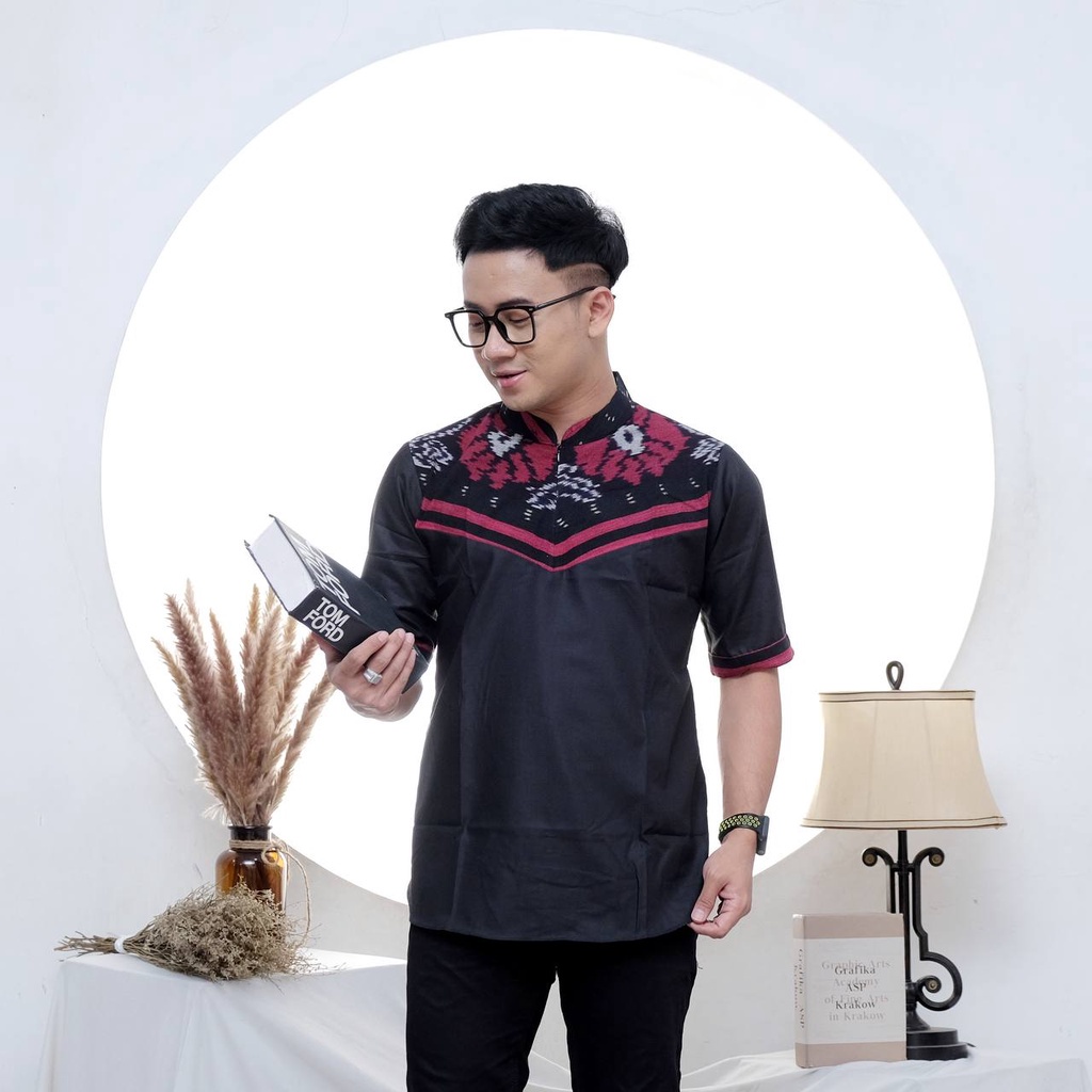 V-NECK BLACK SERIES KEMEJA PRIA TENUN IKAT SONGKET ORI DEBBY STORE