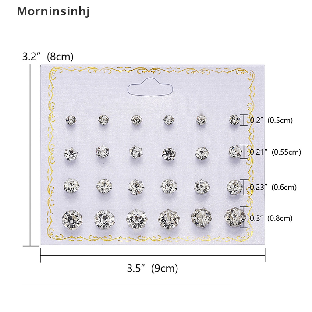 Mornin 12pasang/set Mixing Kristal Zirkon Bulat Stud Anting Wanita Gadis Aksesoris Telinga id