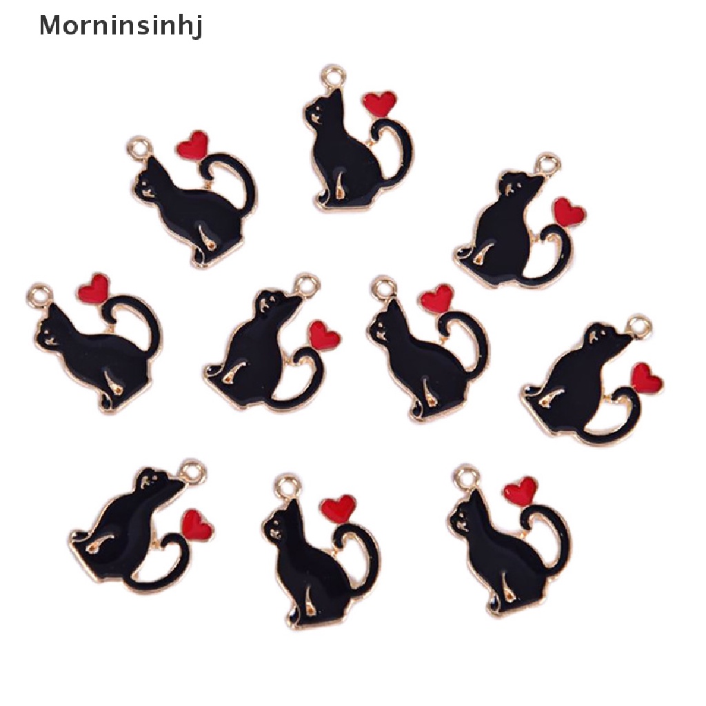 Mornin 10Pcs/Set Enamel Alloy Kucing Cinta Hati Ch Liontin Perhiasan DIY Membuat Craft id