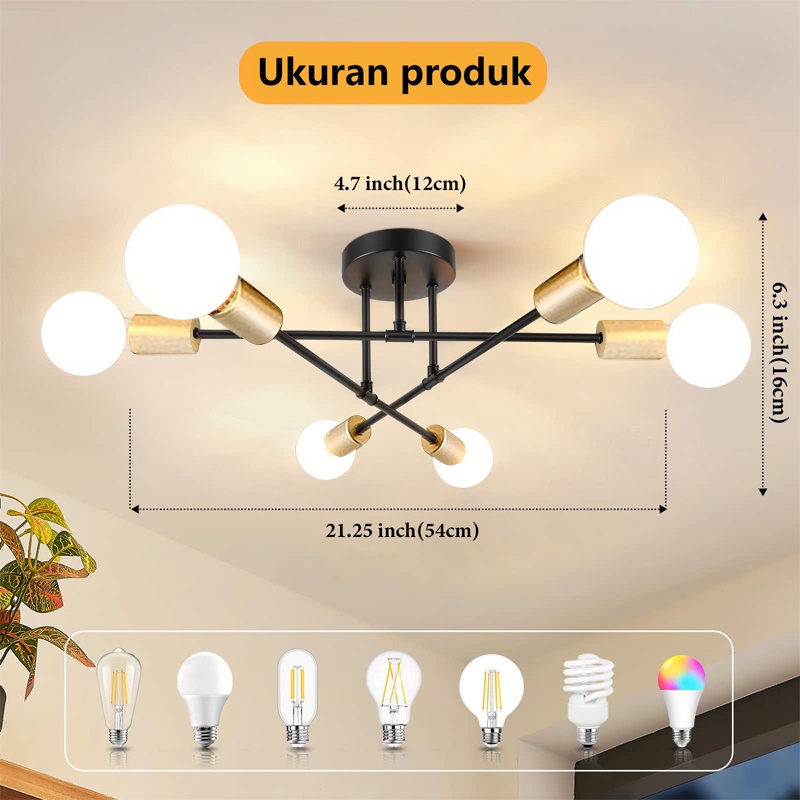 Lampu Gantung 6/8 Led E27 Industrial Bahan Besi Untuk Plafon Ruang Tamu Modern minimalist chandelier (Bohlam tidak termasuk)