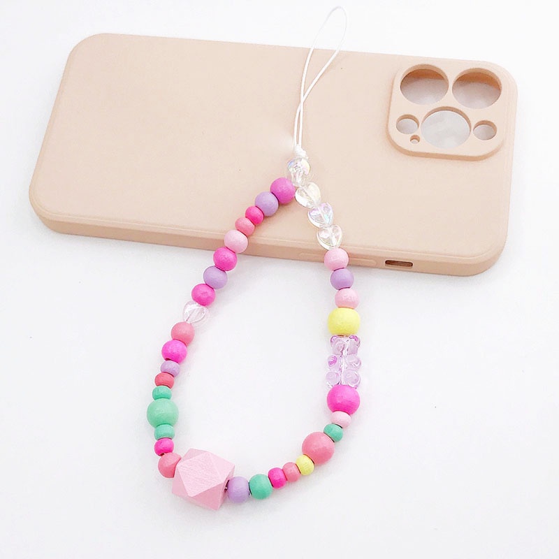 Big Size Rhombus Bead Transparan Bear Rantai Manik-Manik Warna Macaron Untuk iPhone Android OPPO VIVO Huawei Xiaomi Redmi Samsung Semua Ponsel Earphone Cases