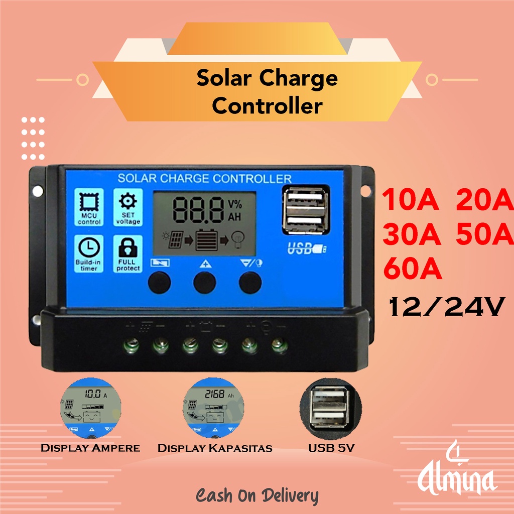 Solar Charge Controller LCD LED Display Solar PWM 12V/24V 10A 20A 30A 50A 60A USB Panel Surya Charge