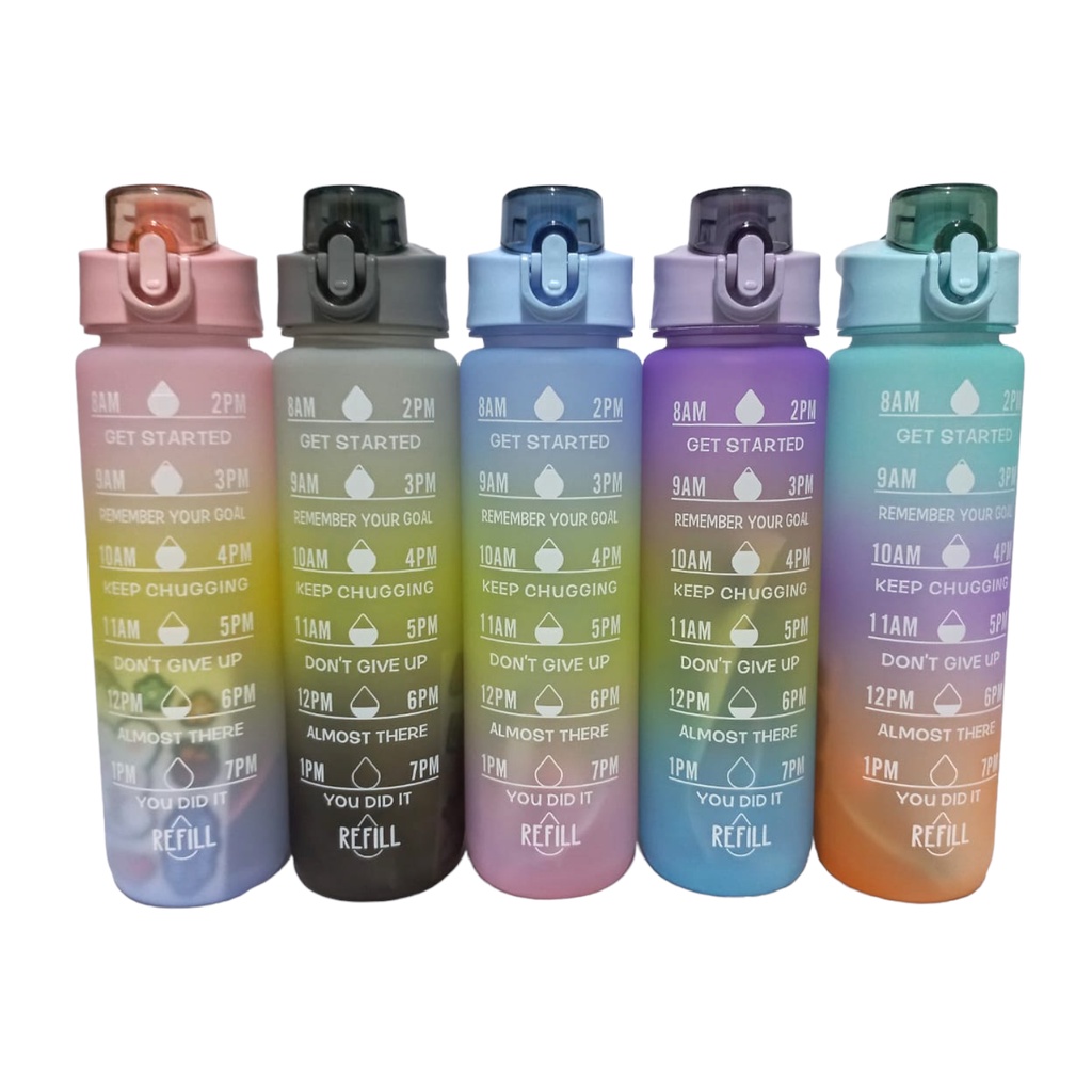 BOTOL MINUM PASTEL 1 LITER / BOTOL MINUM TIME 1 LITER / DRINK REMINDER / BOTOL RAINBOW