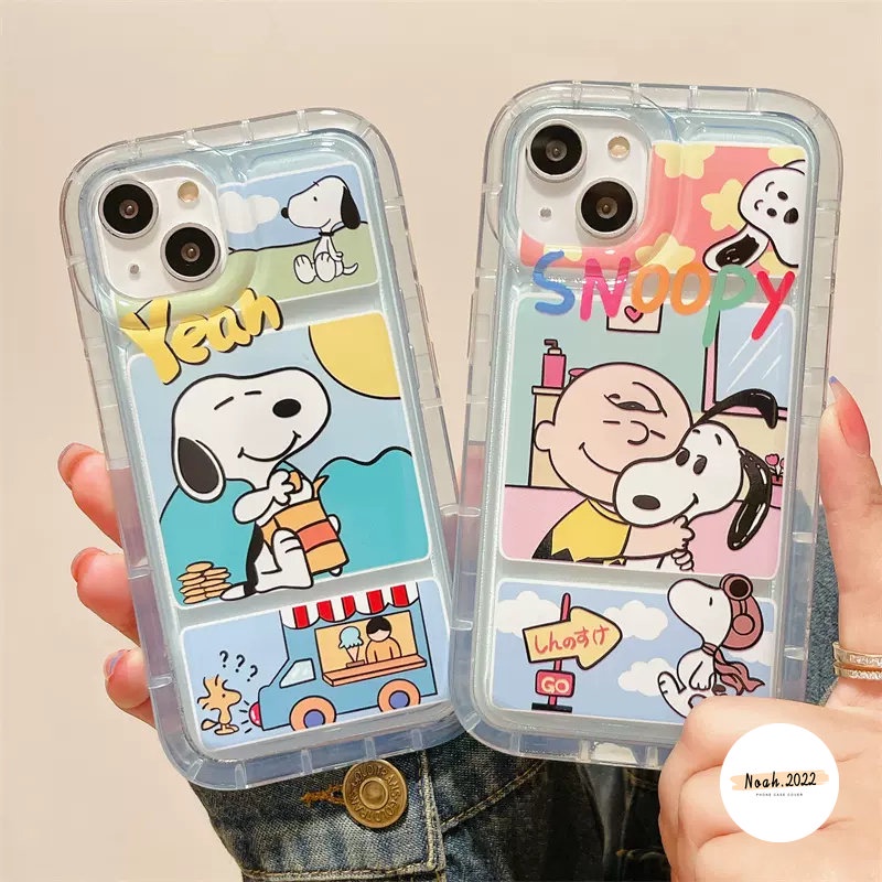 Transparent Airbag Case Compatible for iPhone 14 13 12 11 Pro Max 7Plus 8Plus X XS MAX XR 7 8 6 6S Plus Cartoon Snoopy Cute Clear Soft Phone Case Shockproof TPU Back Cover