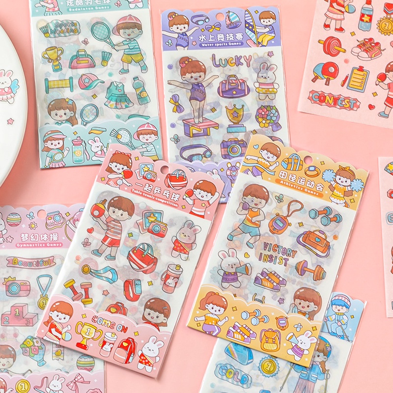 OVERFLOWS.ID 4 PCS CUTE CARTOON SPORT ACTIVITY STICKERS PET DIY DIARY STICKER JURNAL BOTOL DECO STIKER HIAS