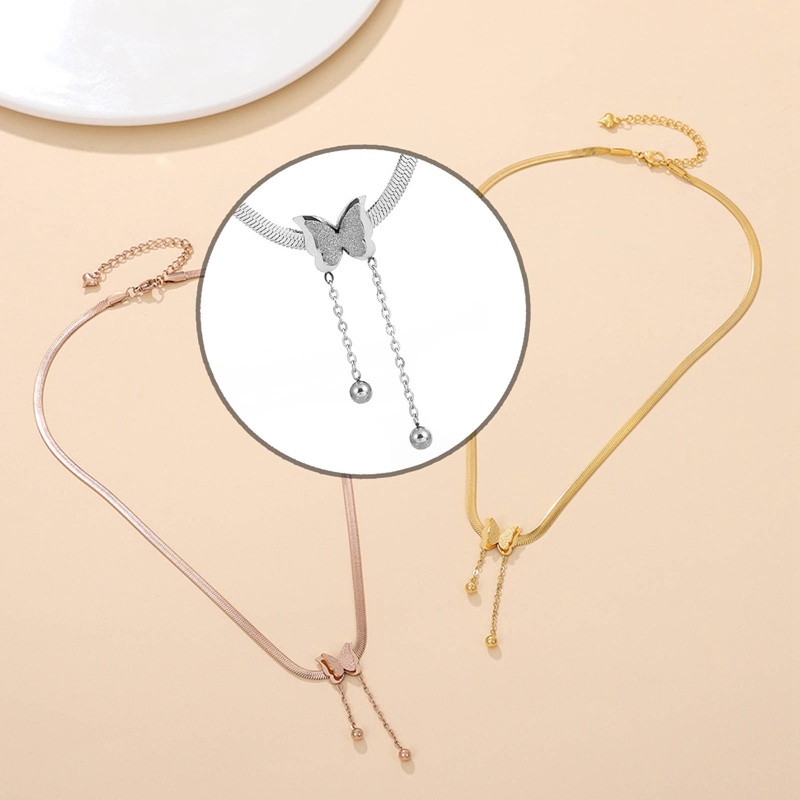 Bohemia Kalung Choker Kupu-Kupu Stainless Steel Trendy Perhiasan Kaitan Rantai Liontin Pesona Hewan Untuk Wanita