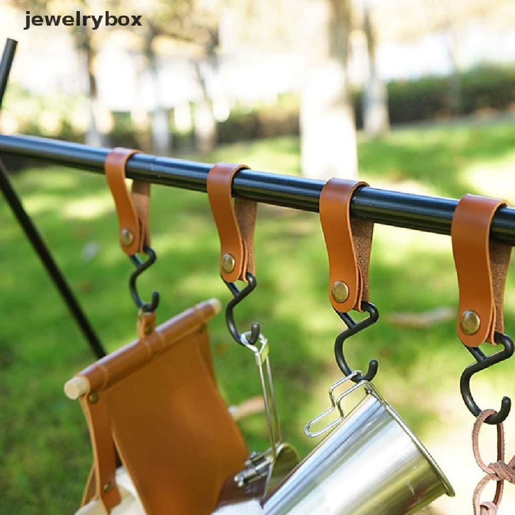 [jewelrybox] Outdoor PU Leather Hooks Portable Camping Tripod Penyimpanan Baju Gantungan Hook Butik