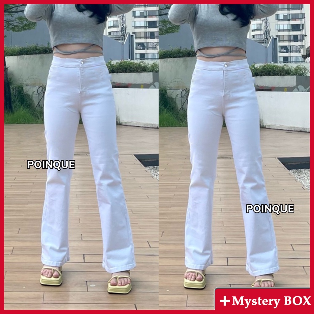 Celana Jeans Wanita Highwaist Cutbray Putih