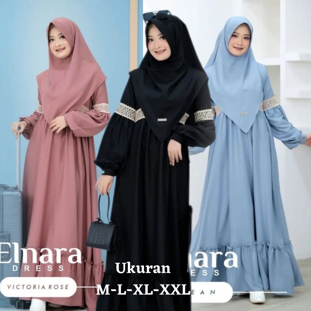 GAMIS SET SYARI ELNARA UKURAN JUMBO M - L - XL - XXL GAMIS  BUSUI DRESS RENDA MURAH GAMIS SYAR'I PLU