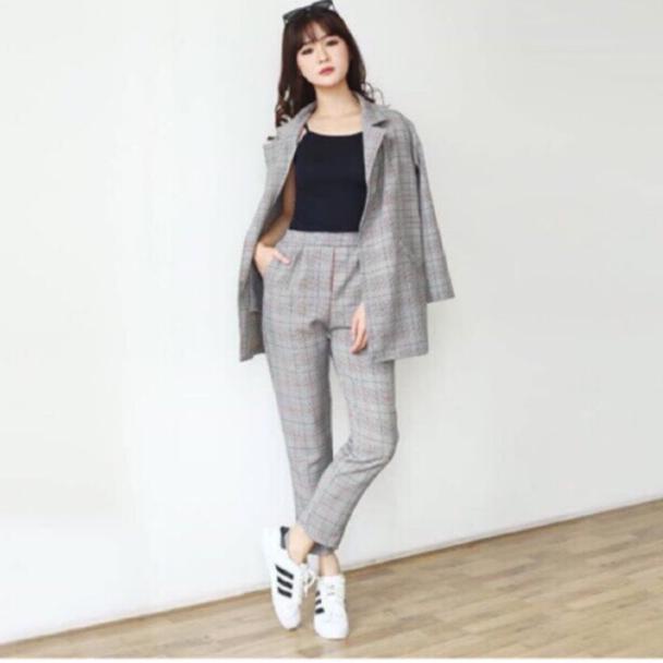 MURAH BANGET Roxy Premium Set Blazer Pants Kotak / Outer Blazer Linen Blazer Kotak Casual / Blazer K