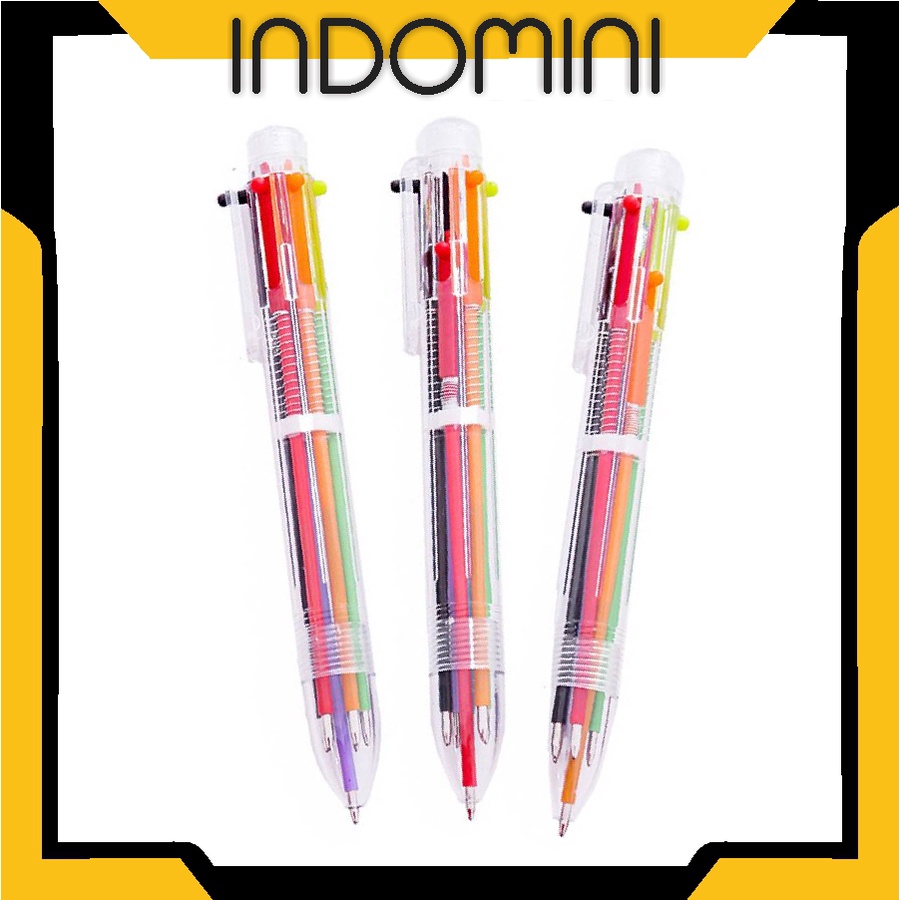 

INDOMINI Pulpen 6 Warna Transparan Pena Ballpont Pen Six-in-One Color S048