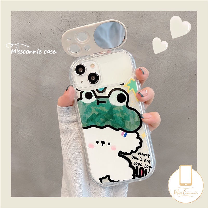 Graffiti Kartun Hewan Soft Case Kompatibel Untuk IPhone 7Plus 11 12 14 13 Pro Max X8 7 Plus XR XS Max SE 2020 Flip Make Up Cermin Kelinci Lucu Kodok Anjing Ponsel Cover