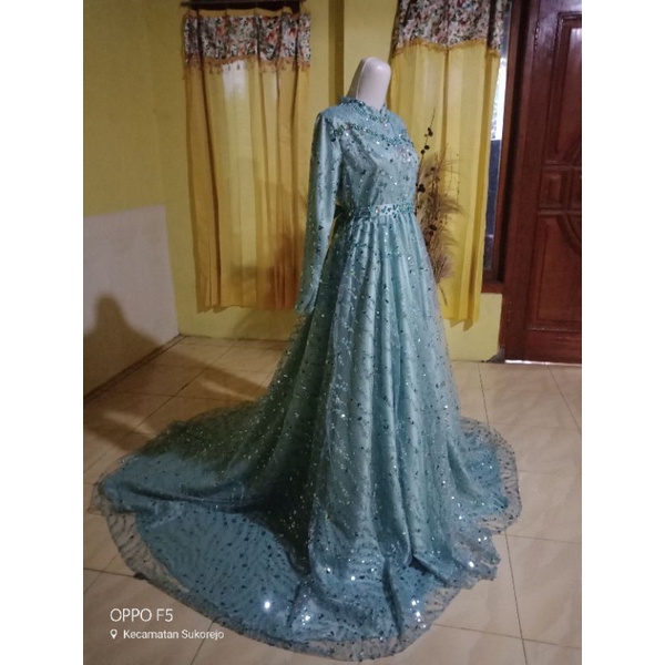 gaun pengantin full tile sequin