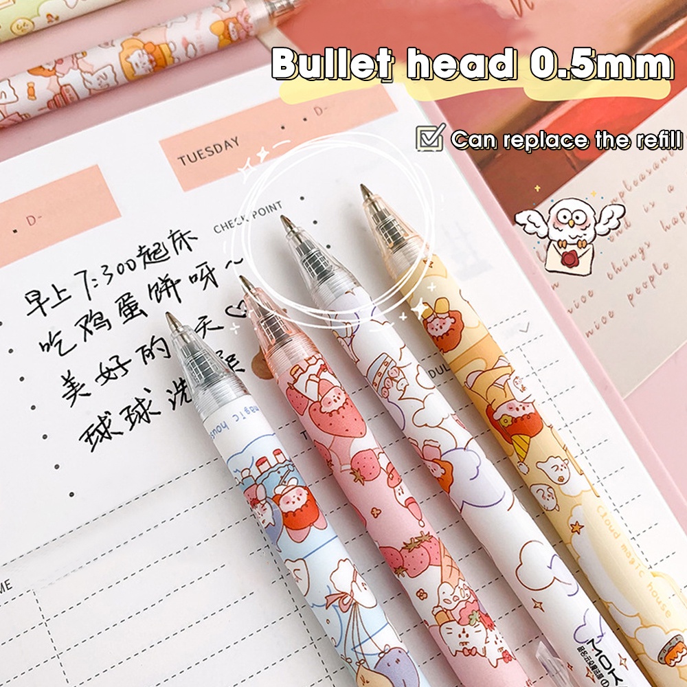 Gaya Acak 0.5mm Hitam Gel Pen Tulis Lancar Tanda Tangan Pulpen Pola Kartun Lucu Gel Pena Sederhana Menekan Air Pena Siswa Menulis Alat Tulis