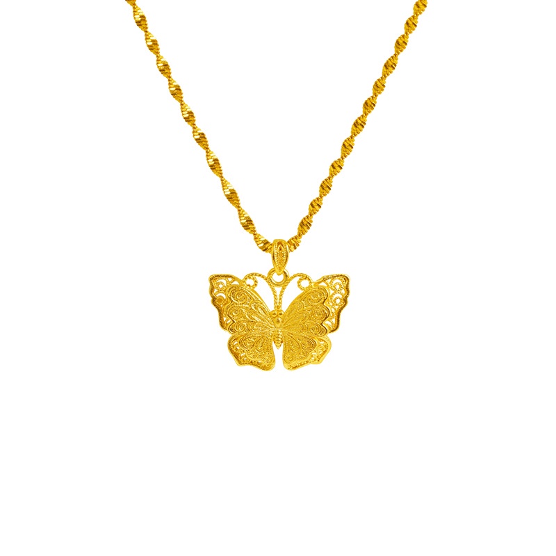Goldkingdom Perhiasan Fashion Emas Asli Kadar 375Bangkok Aksesoris Ready Stock Melubangi Liontin Kupu-Kupu Kalung Wanita Cantik Untuk Baik Untuk Indah Segalanya