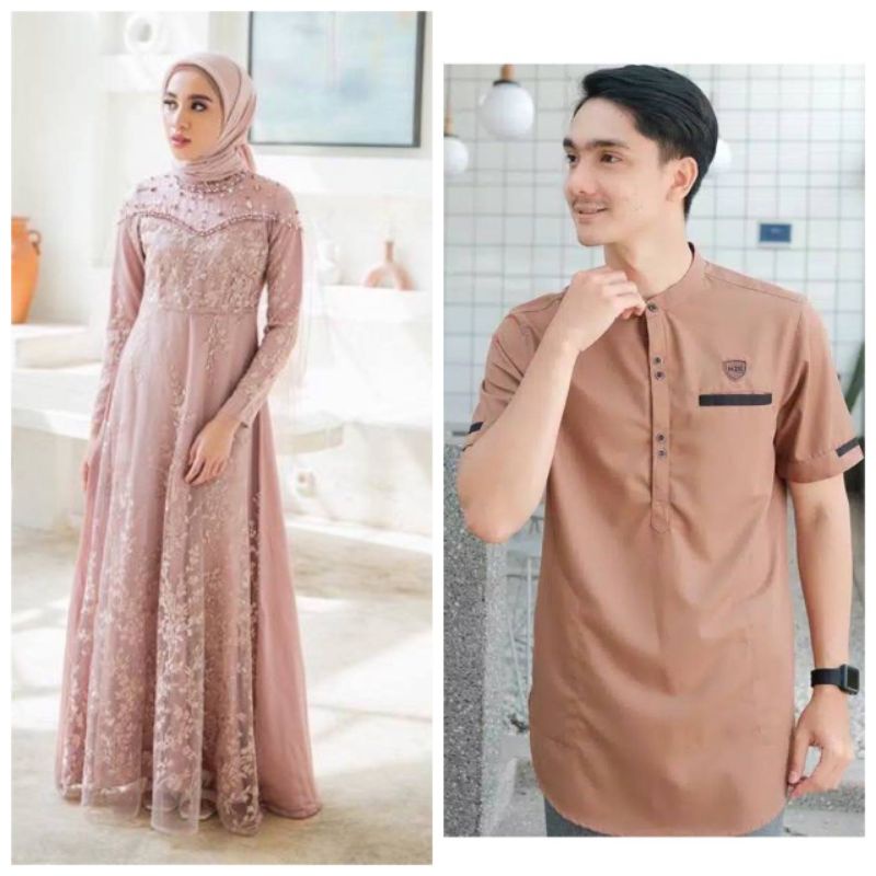 COUPLE GAMIS KOKO LEBARAN PASANGAN SARIMBIT 2023 GAMIS BRUKAT BROKAT WANITA GAMIS PESTA LEBARAN KOND