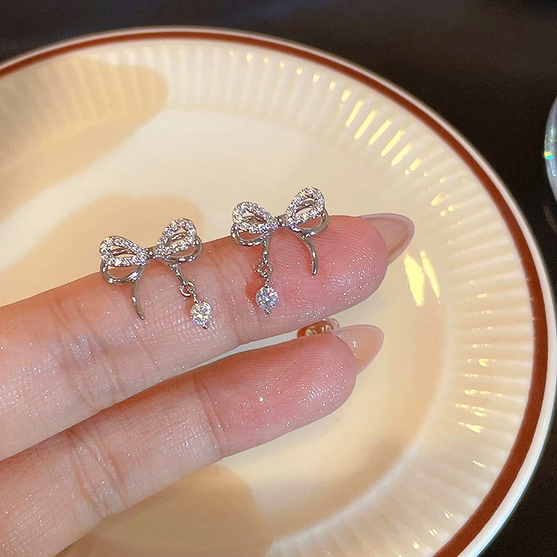 Elegan Busur Kristal Kalung Gelang Anting Perak Liontin Rantai Choker Earring Bracelets Untuk Aksesoris Perhiasan Wanita