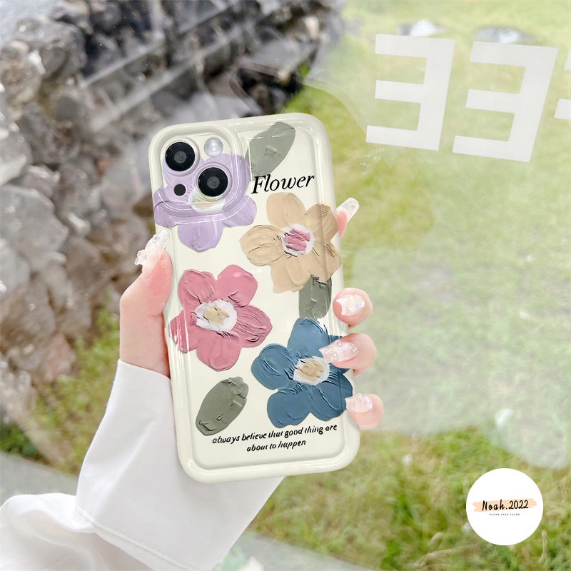 IPHONE Case Bunga Lukisan Cat Minyak Kompatibel Untuk Iphone11 14 13 12 Pro MAX X XS MAX XR 6 6S 7 8 Plus Shockproof Airbag Clear Fresh Art Flower Tulips Soft Phone Case TPU Penutup Belakang