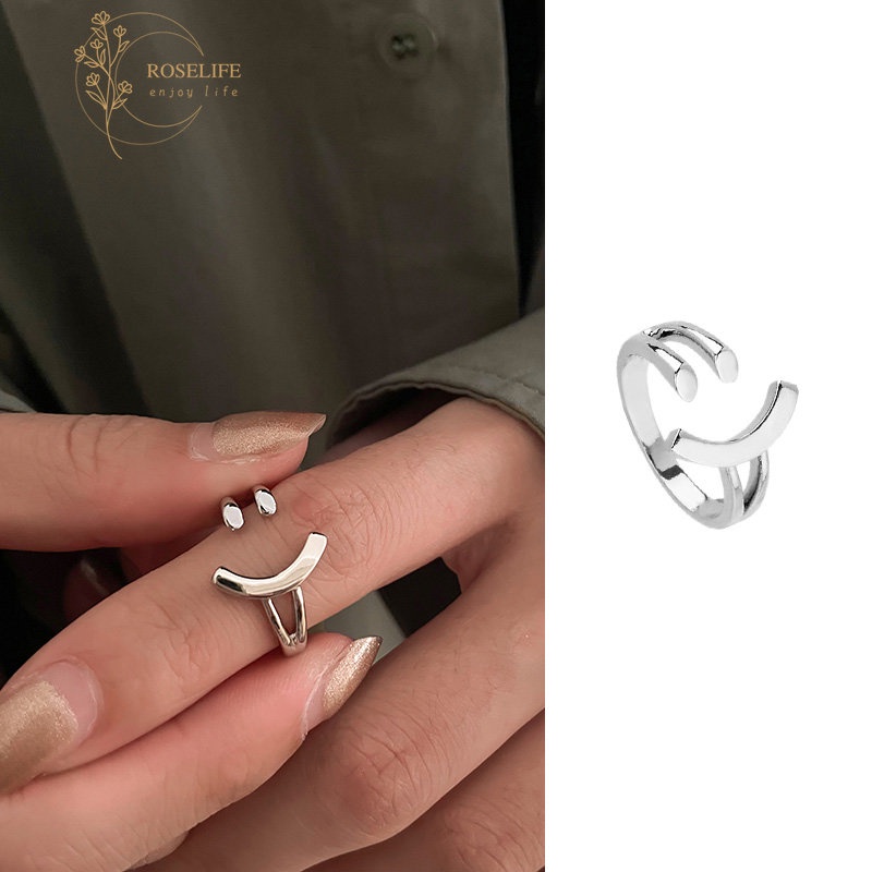 Roselife Unisex Korea Baja Titanium Wajah Senyum Cincin Untuk Wanita Pria Keren Fashion Jari Manset Rings Teman Pecinta Perhiasan Hadiah