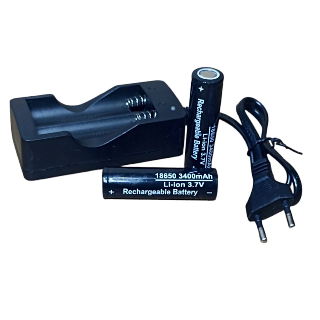 Paket Adaptor Charger + 2 PCS Baterai Li-ion  3400mAh 3.7V Warna Hitam FLATTOP