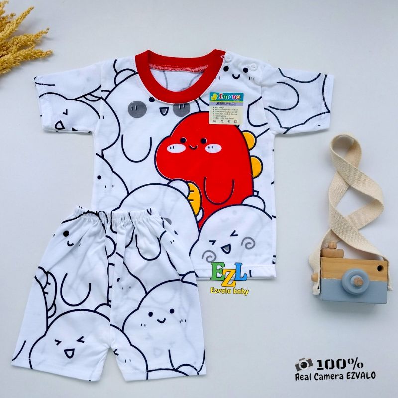 BAJU BAYI SETELAN LENGAN PENDEK GAMBAR DINO 3-12 BULAN