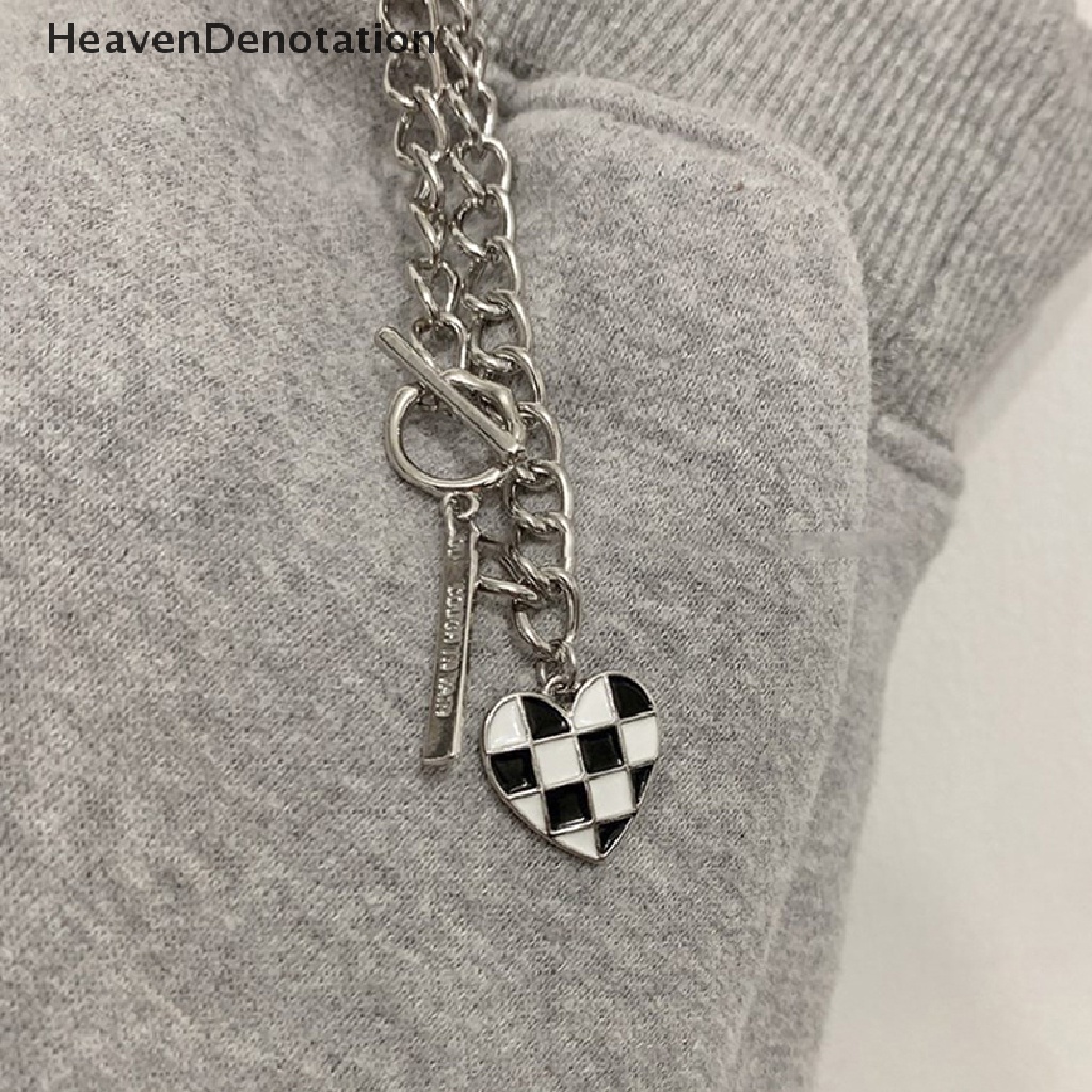 [HeavenDenotation] Populer Senior Fashion Kalung Untuk Wanita Kalung Pria Halus Rantai Kaitan Ganda Logam Jantung Pesta Kalung Gelang Perhiasan HDV