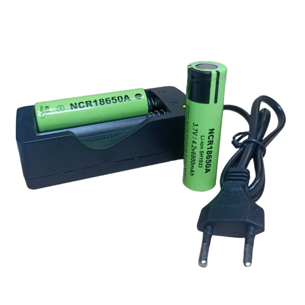 Paket Charger 4.2V-1000mA + 2pcs Baterai Lithium NCR 18650 A Li-ION 3.7V - 6800mAh Hijau