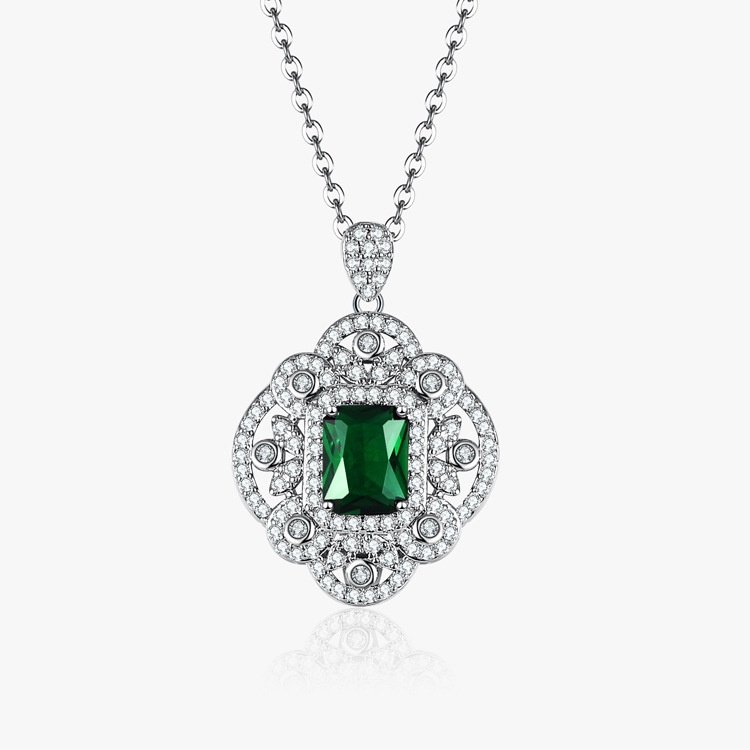 Goldkingdom Fashion Perhiasan Aksesoris Ready Stock Emerald Princess Square Berlian Liontin Eropa Dan Amerika Mewah Perjamuan Pertunangan Warna Harta Karun Zirkon Kalung