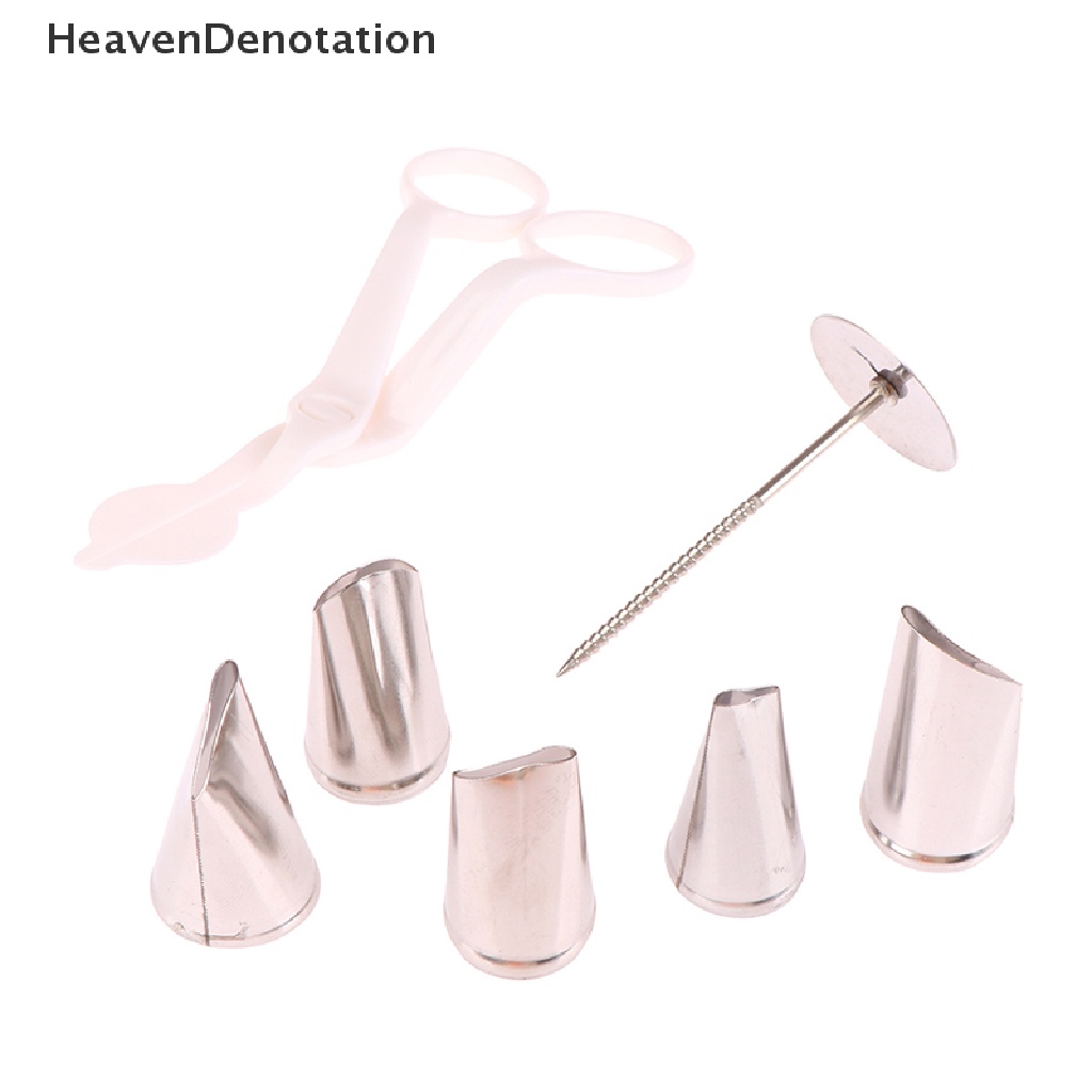 [HeavenDenotation] 7/9pcs Kelopak Mawar Icing Piping Nozzle Bunga Gunting Kue Tray Fondant Dekorasi HDV