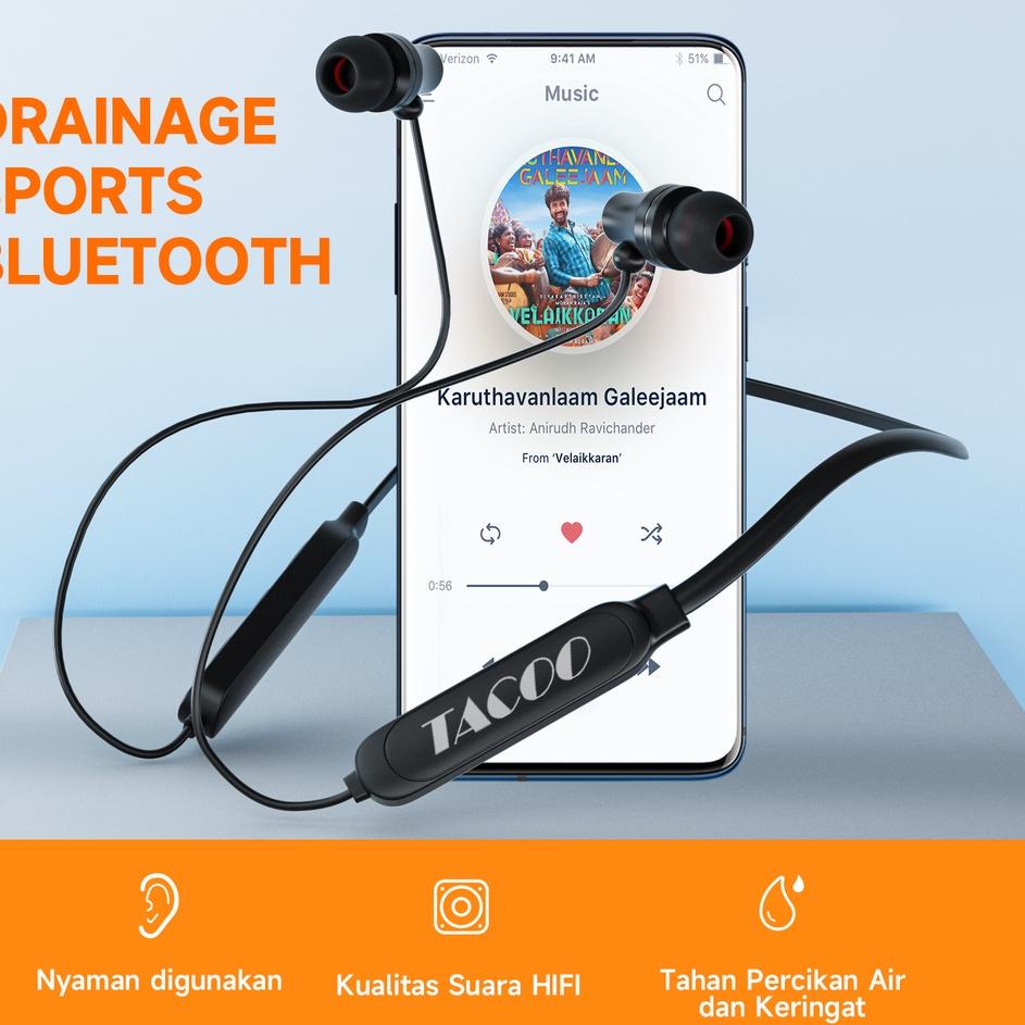 Pasti Ready TACOO Headset Bluetooth Sport Wireless Headset Hanging Neck Sport Neck Band Magnetic HiF