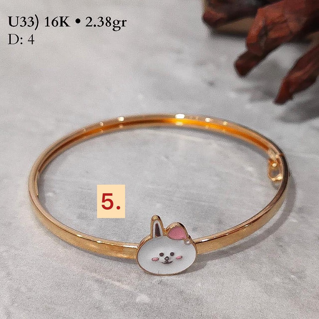 Gelang anak emas asli kadar 700 70 16k hello kitty mickey minnie line rabbit melody bulat tangan baby bayi sanrio disney