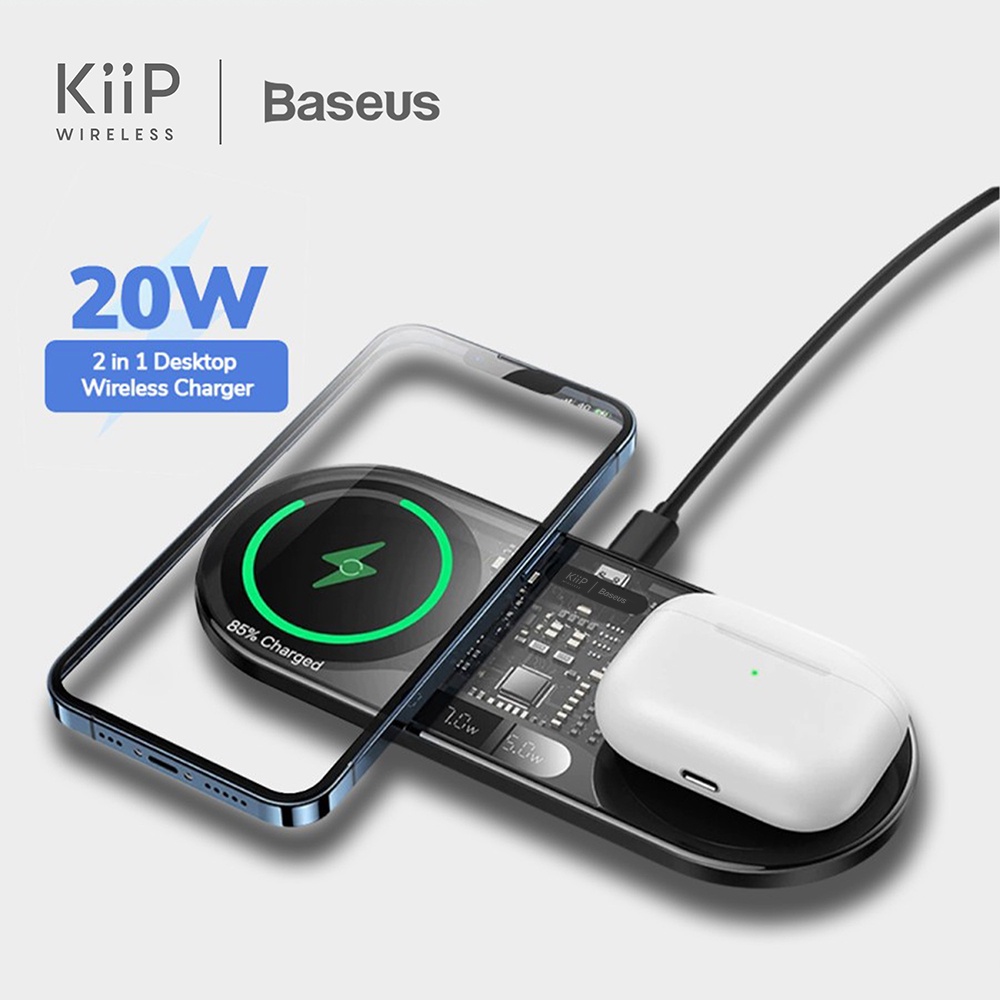 Jual KiiP X Baseus Dual Wireless Charger Digital Led Fast Charging Pad ...