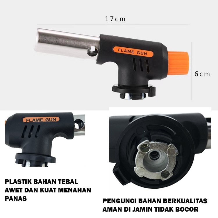 Paket Gas Torch Portable Safety/Pematik Gas Kompor/Api Blow Torch/Flame Gun+ Gas Hi Cook 230 gr