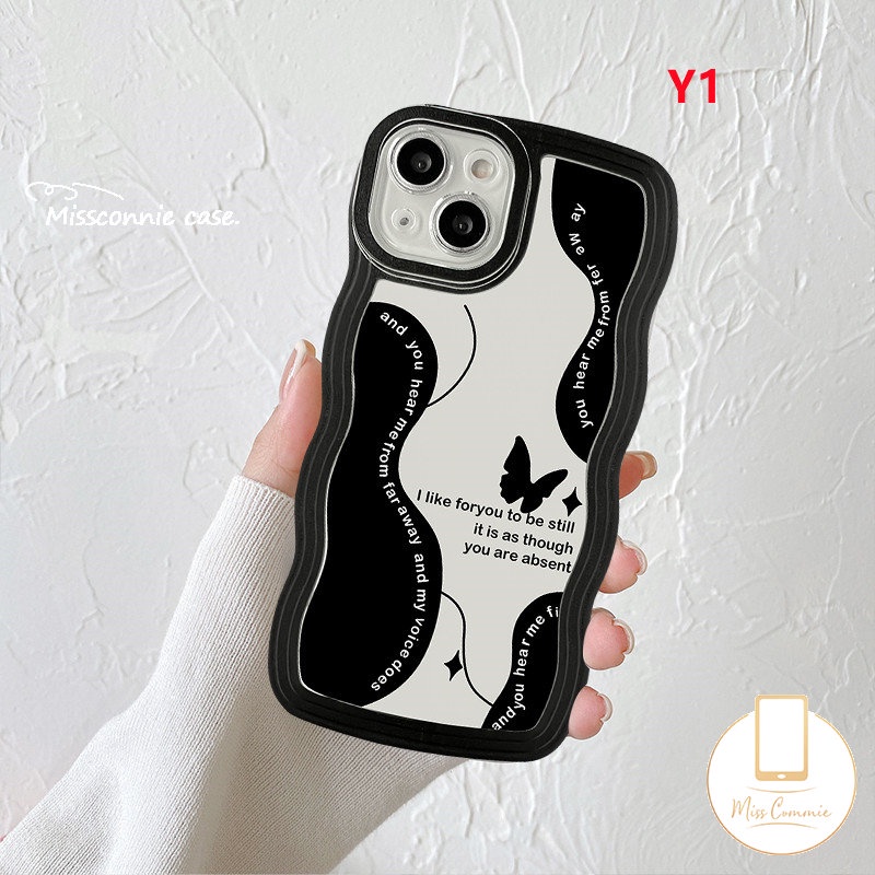 Casing OPPO A17 A15 A78 A16 A55 A54 A96 A95 A5 A9 A16s A74 A52 A5s A7 A12 A57 A77 A17K A3s A77s A76 A1k A53 A16K Reno 8T 8Z 7 8 7Z 6hitam Retro Bunga Kupu Tepi Bergelombang Sarung