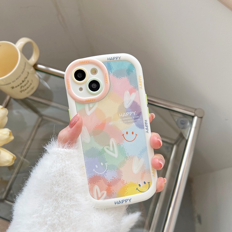 Rainbow Smile Puff Case iPhone 11 12 13 14 Pro Max 14 Plus Women's Cute Happy Love Pretty Friends Gifts Soft Casing Cover