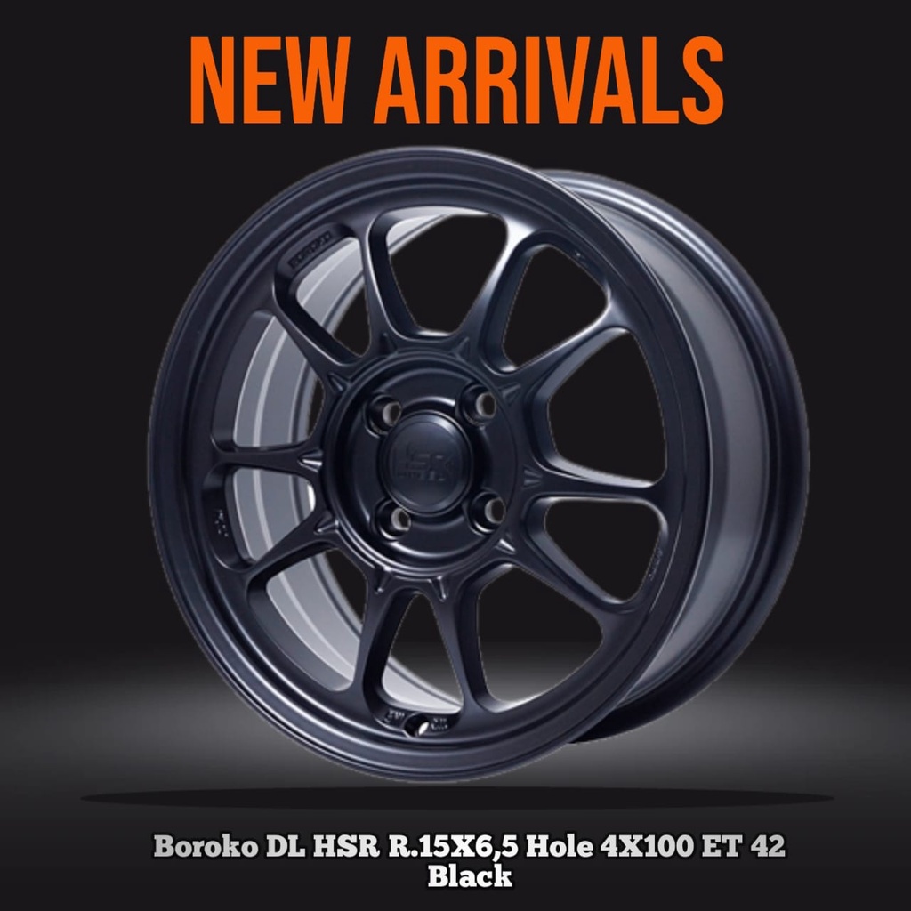 VELG MOBIL TERBARU HSR TIPE DL RING 15 LUBANG 4 PCD 4X100 SINGLE PCD FULL BLACK