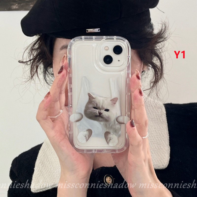 Case Airbag Kartun Kucing Anjing Lucu Kompatibel Untuk iPhone 7Plus 8Plus 11 14 13 12 Pro MAX 6 6S Plus XR X XS MAX Shockproof Lembut TPU Silicon Bening Pasangan Ponsel Cover