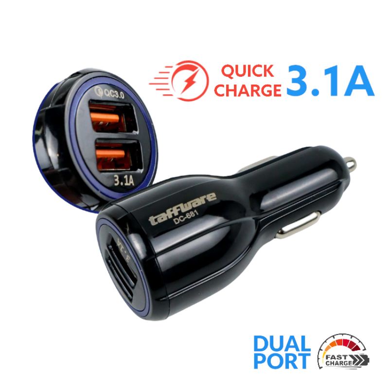 Taffware Car Charger Dual USB Port 3.1A QC3.0